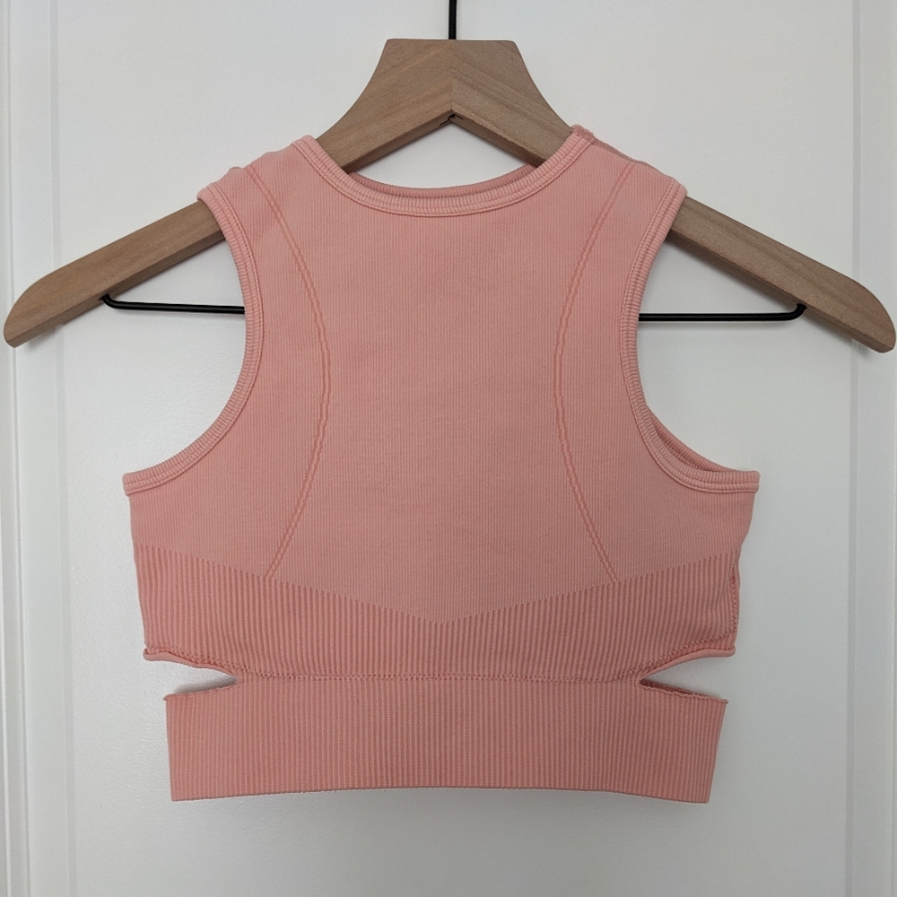 Pink Stretch Cropped Fitness Top Side Cutouts Size Small